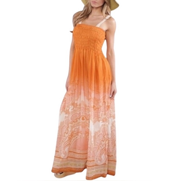 Free People Dresses & Skirts - Free People Orange Ombre Paisley Print Maxi Dress